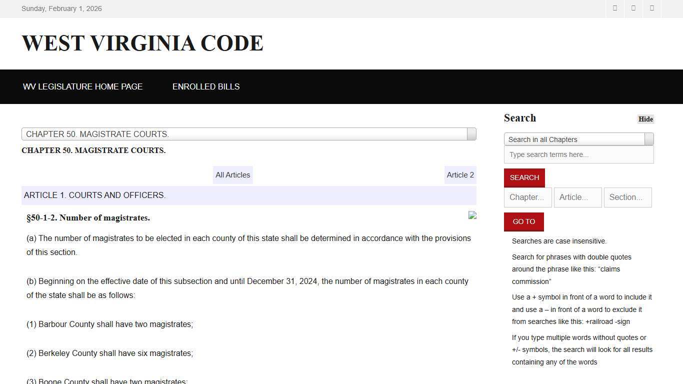 West Virginia Code §50-1-2