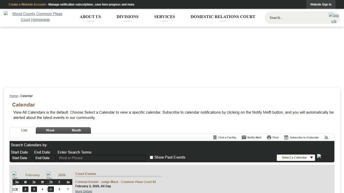 Calendar • Wood County Court of Common Pleas, OH • CivicEnga