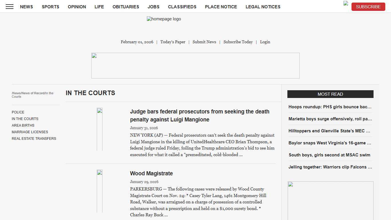 In the Courts News, Sports, Jobs - News and Sentinel